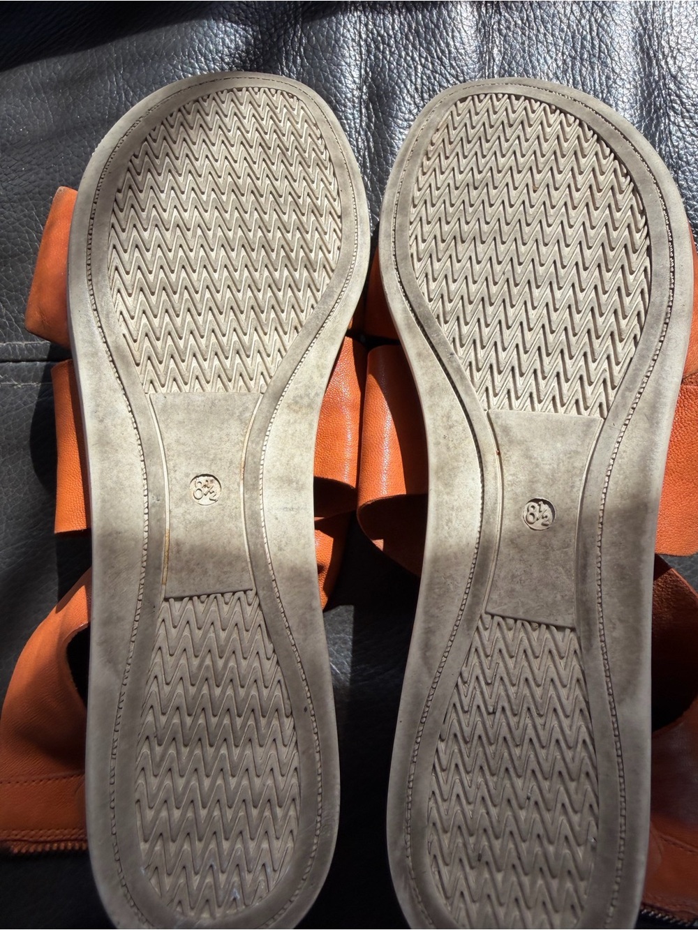 Eileen Fisher Orange Leather Crisscross Strap Sandals - Picture 5 of 8